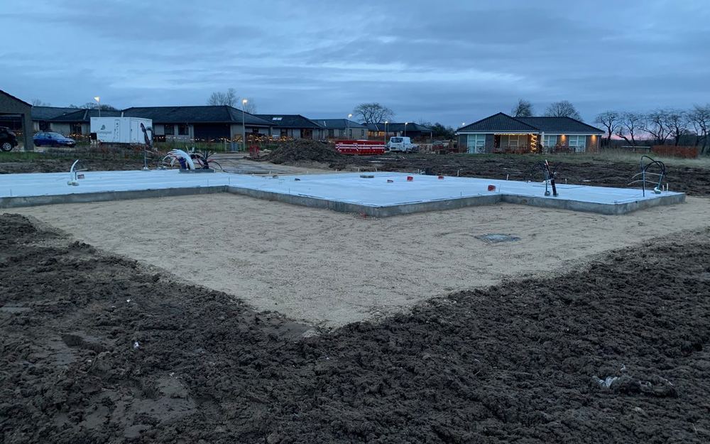 Færdigt fundament med sandpude, klar til elementmontage